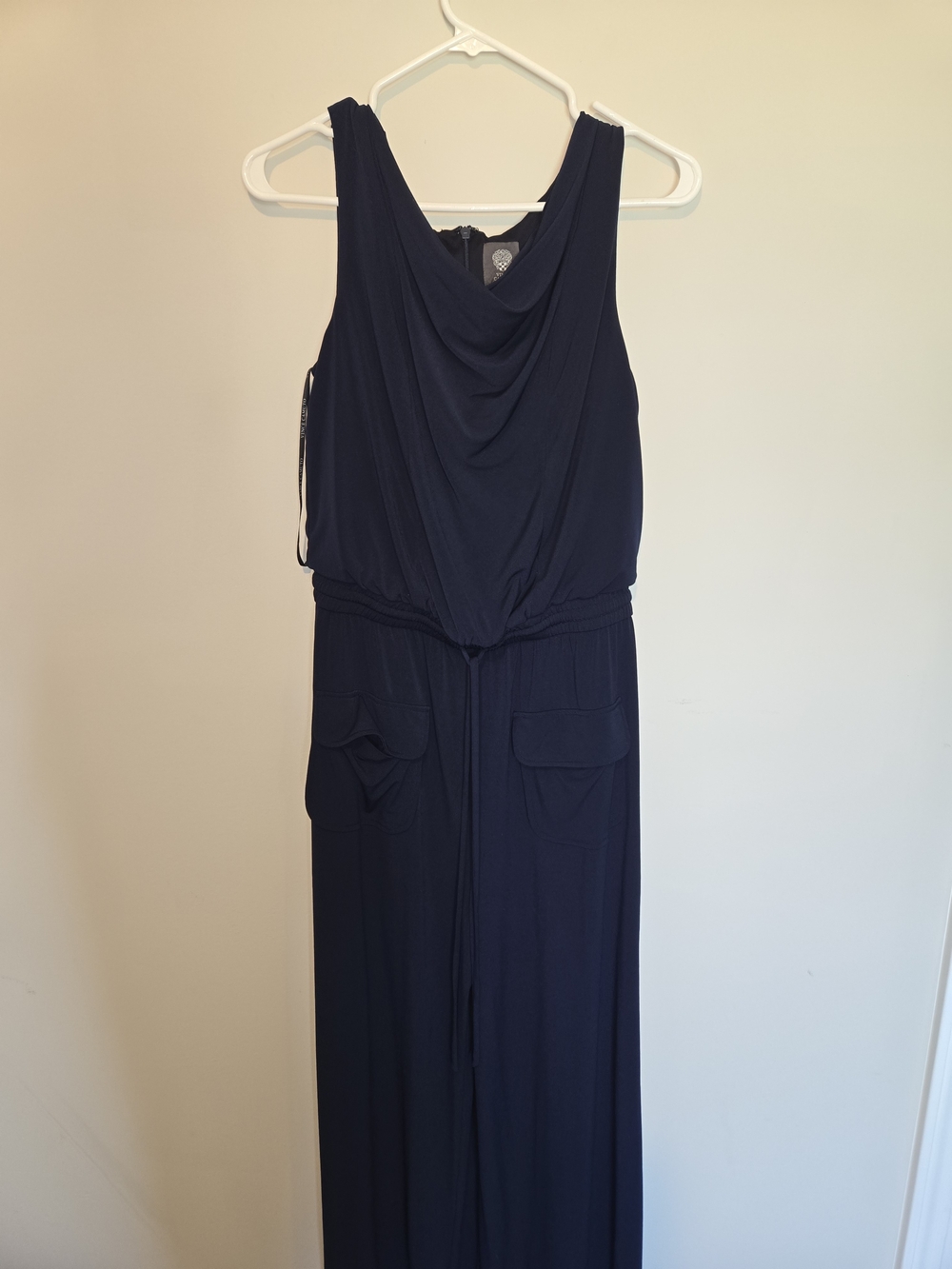 Vince Camuto Navy Sleeveless Draped-Neck Jumpsuit